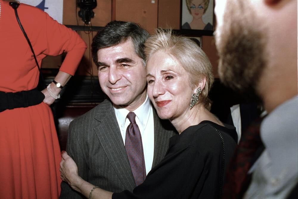Massachusetts Gov. Michael Dukakis poses with cousin Olympia Dukakis